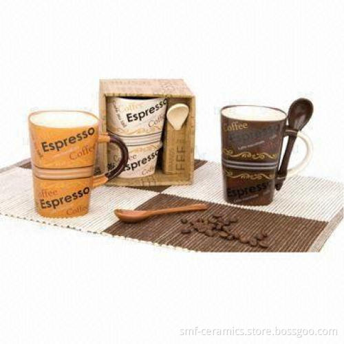 11oz Stoneware mugs with spoons, OEM orders are welcome